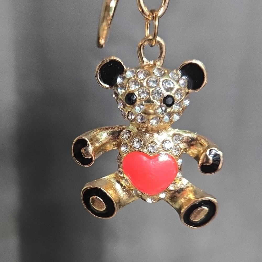 Crystal Teddy Bear Heart Bag Charm Keychain